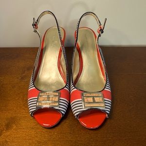 Tommy Hilfiger Peep Toe Slingback Cork Wedge Shoes